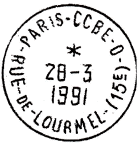Timbre  date avec mention : PARIS - CCBE - D / - RUE DE LOURMEL (15E) -