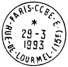 Timbre  date avec mention : PARIS - CCBE - E / - RUE DE LOURMEL (15E) -