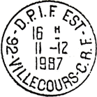 Timbre  date avec mention : D.P.I.F EST / - 92 - VILLECOURS - C.R.F. -