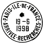 Timbre  date avec mention : PARIS-ILE-DE-FRANCE / - ARRIVEE RECHERCHES - / 