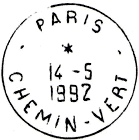 Timbre  date avec mention : PARIS / - CHEMIN VERT -