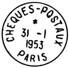 Timbre  date avec mention : CHEQUES-POSTAUX / PARIS