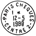 Timbre  date avec mention : PARIS CHEQUES / - CENTRE 2 - / 