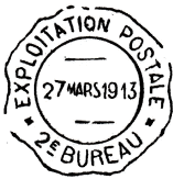 Timbre  date avec mention : EXPLOITATION POSTALE / X 2E BUREAU X