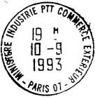 Timbre  date avec mention : MINISTERE INDUSTRIE PTT COMMERCE EXTERIEUR / - PARIS 07 - / 