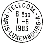 Timbre  date avec mention : TELECOM. / - PARIS-LUXEMBOURG-A - / 