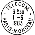 Timbre  date avec mention : TELECOM. / - PARIS-MONCEAU -