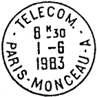 Timbre  date avec mention : TELECOM. / - PARIS-MONCEAU-A -