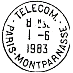 Timbre  date avec mention : TELECOM. / - PARIS-MONTPARNASSE - / 