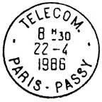 Timbre  date avec mention : TELECOM. / - PARIS-PASSY -
