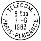 Timbre  date avec mention : TELECOM. / - PARIS-PLAISANCE - / 