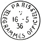 Timbre  date au type 04 avec mention : PARIS / TELEGRAMMES OFFICIELS