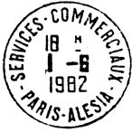 Timbre à date avec mention : SERVICES-COMMERCIAUX / - PARIS-ALESIA -