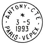 Timbre à date avec mention : ANTONY-CTE / - PARIS-VEPEX - / 