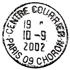 Timbre  date avec mention : CENTRE COURRIER / - PARIS 09 CHORON -