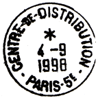 Timbre  date avec mention : CENTRE-DE-DISTRIBUTION / - PARIS-5E -
