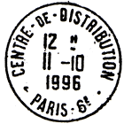 Timbre  date avec mention : CENTRE-DE-DISTRIBUTION / - PARIS-6E -