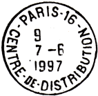 Timbre à date avec mention : PARIS-16 / - CENTRE-DE-DISTRIBUTION -