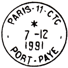 Timbre  date avec mention : PARIS-11-CTC / - PORT-PAYE -