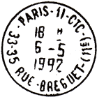 Timbre  date avec mention : PARIS-11-CTC / - 33-35 RUE-BREGUET-/11E) -