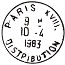 Timbre  date avec mention : PARIS XVIII. / DISTRIBUTION