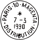 Timbre  date avec mention : PARIS-10-MAGENTA / - DISTRIBUTION -