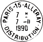 Timbre à date avec mention : PARIS-15-ALLERAY / - DISTRIBUTION - / 