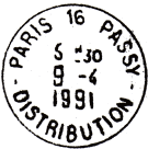 Timbre à date avec mention : PARIS-16-PASSY / - DISTRIBUTION -