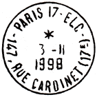 Timbre  date avec mention : PARIS-17-ELC / - 147,RUE CARDINET (17E) -