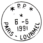 Timbre  date avec mention : * P.P. * / PARIS-LOURMEL