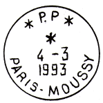 Timbre  date avec mention : * P.P. * / PARIS-MOUSSY