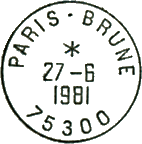 Timbre  date au type A9 avec mention : PARIS - BRUNE 75300