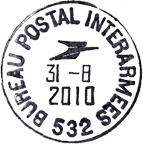 Timbre  date avec logo de la poste et mention : BUREAU POSTAL INTERARMEES et numro de BPM