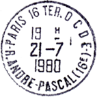 Timbre  date avec mention : PARIS 16 TER. OCDE - R.ANDRE-PASCAL(16E) - / 