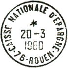 Timbre  date avec mention : CAISSE NATIONALE D'EPARGNE / - 76 ROUEN