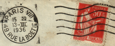 Oblitération mécanique 5 lignes ondulées avec timbre à date à gauche