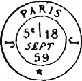 Timbres  date des bureaux de quartier avec mention PARIS, sur les cots lettre du bureau sans parenthses et *