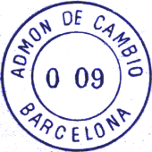Timbre espagnol  bleu avec mention : ADMON DE CAMBIO / BARCELONA