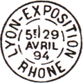 Timbre  date au type 84 avec mention : LYON EXPOSITION RHONE