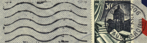 Oblitération mécanique 5 lignes ondulées avec timbre à date à droite ou à gauche