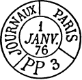 Timbre à date avec mention JOURNAUX PARIS PP et numéro
