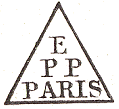 Marque triangulaire avec numro de bureau et mention : PP PARIS