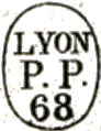 Marque circulaire avec nom de ville, mention P.P. et numéro de département