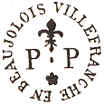 Marque de port pay de Villefranche en Beaujolais avec mention VILLEFRANCHE EN BEAUJOLOIS P.P et fleur de Lys