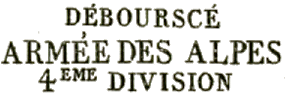 Marque linéaire avec mention : DEBOURSCE ARMEE DES ALPES / 