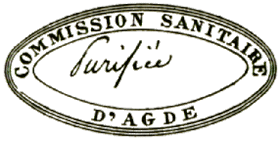 Marque ovale avec mention : COMMISSION SANITAIRE D'AGDE / 