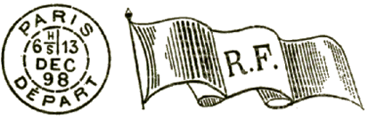 Oblitération mécanique drapeau dense RF et timbre à date avec mention DEPART