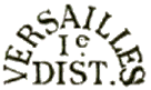Texte circulaire avec nom de ville, numro et mention : DIST
