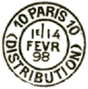 Timbre  date avec mention PARIS DISTRIBUTION et numro de rayon