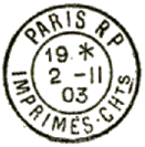 Timbre  date au avec mention : PARIS RP IMPRIMES CHts / 